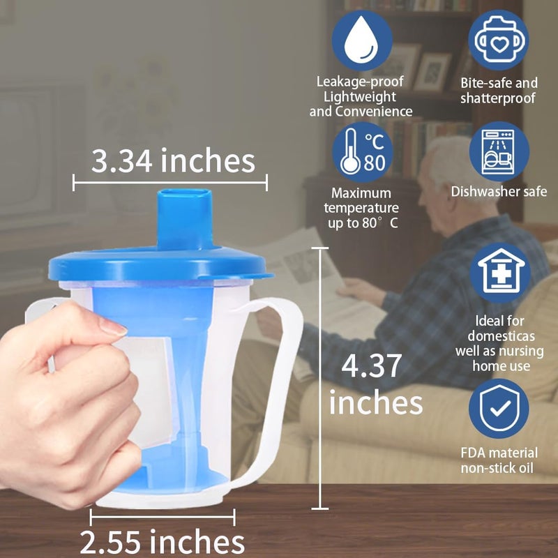 Ehucon Dysphagia Regulating Drinking Cup, Prevent Choking for Dysphagia/Dementia/Elderly,Dispenses 5~10cc or 10~15cc of Liquid Each time,Spill-Proof (Blue-Pack of 1 Count) - Image 3